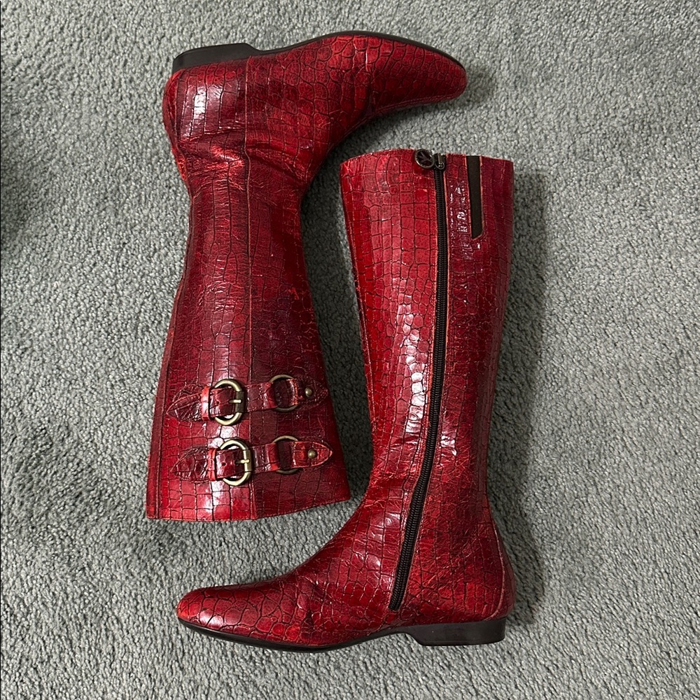 Donald J Pliner Red Croc Embossed Leather Tall Zip Boots women’s 6.5 - Picture 4 of 9